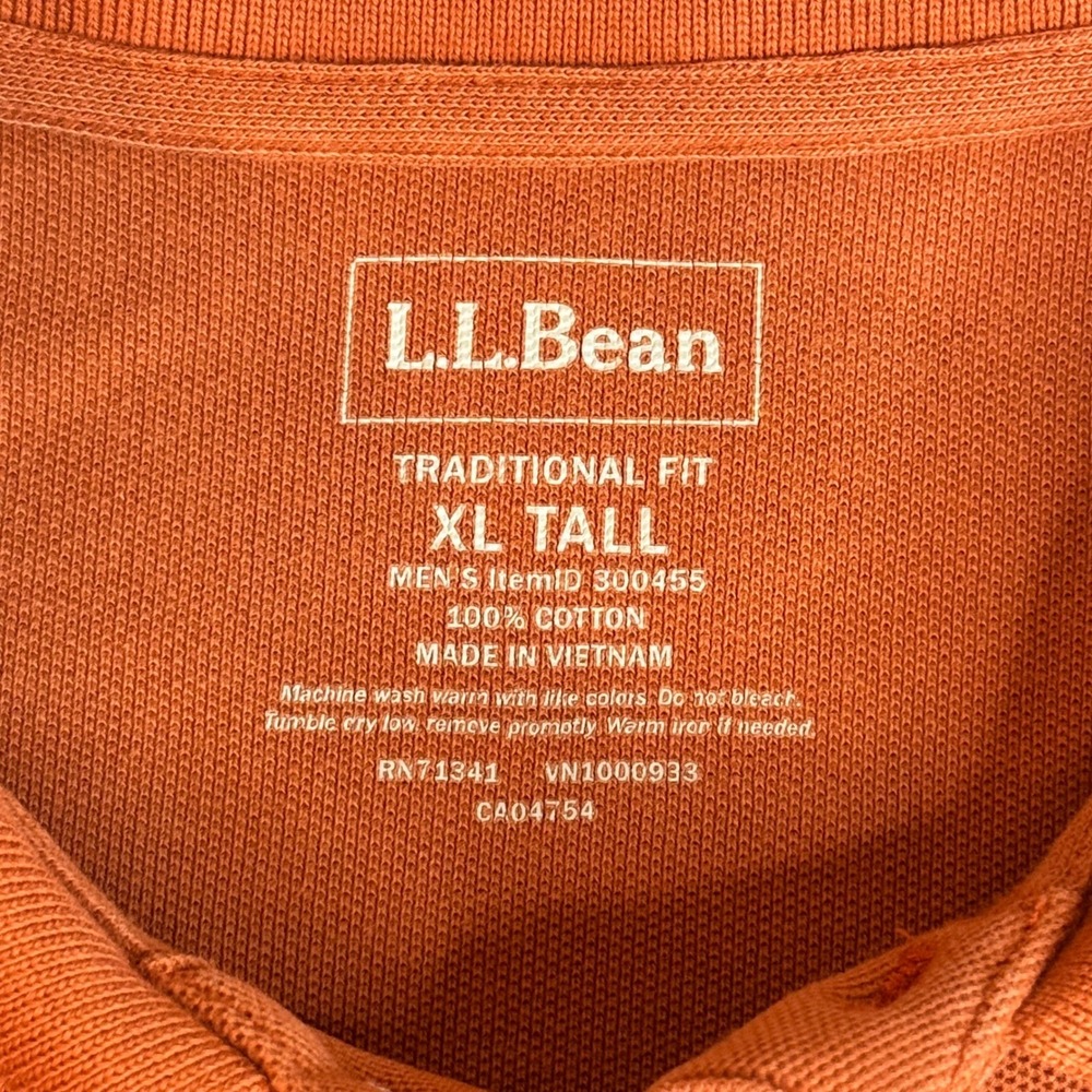 LL Bean Mens XL Tall Polo Shirt Burnt Orange Cotton Traditional Fit 300455 - Picture 2 of 5